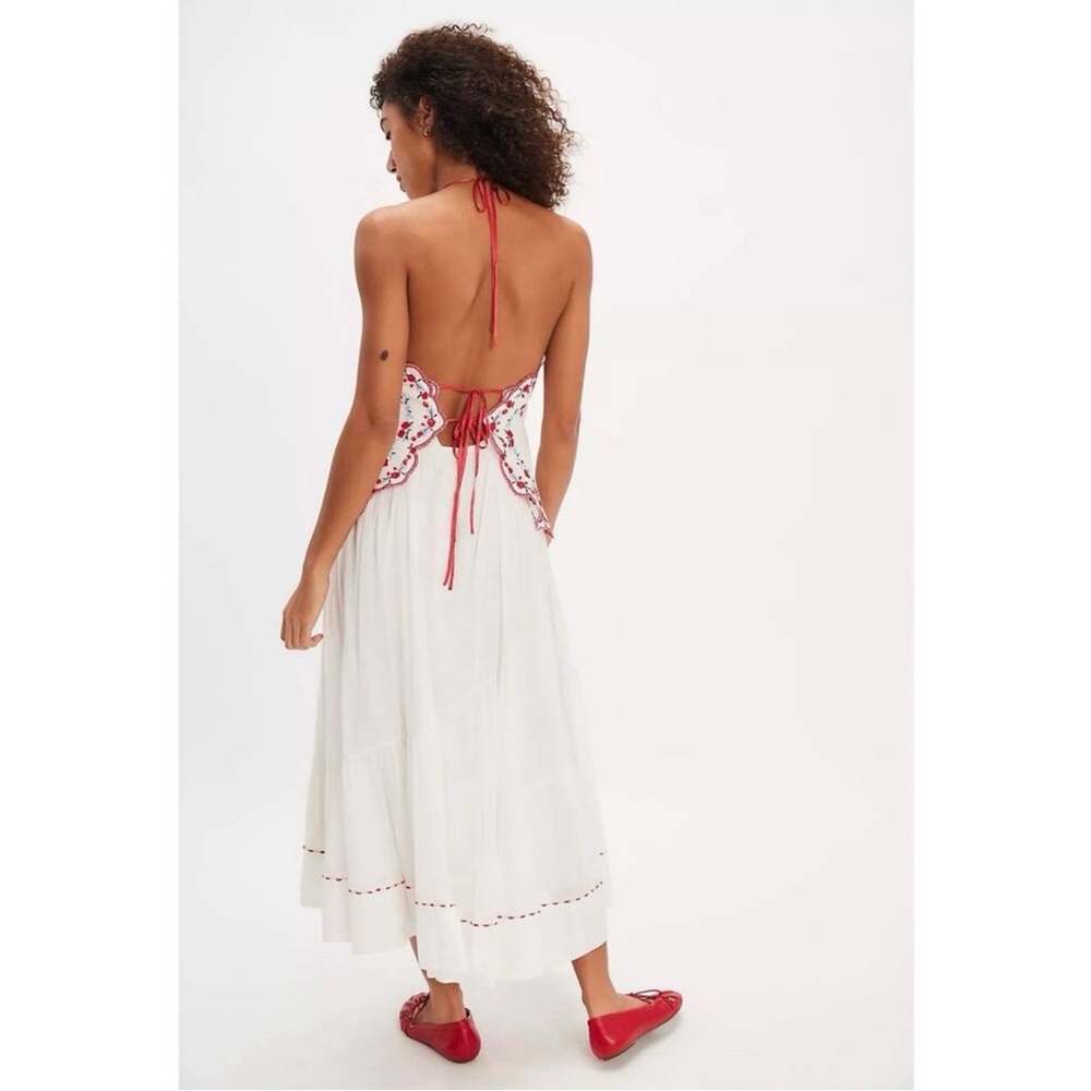 Free People | Rare Cottage Core Valenciana Halter Embroidery Hearts Dress New XS - Picture 14 of 14